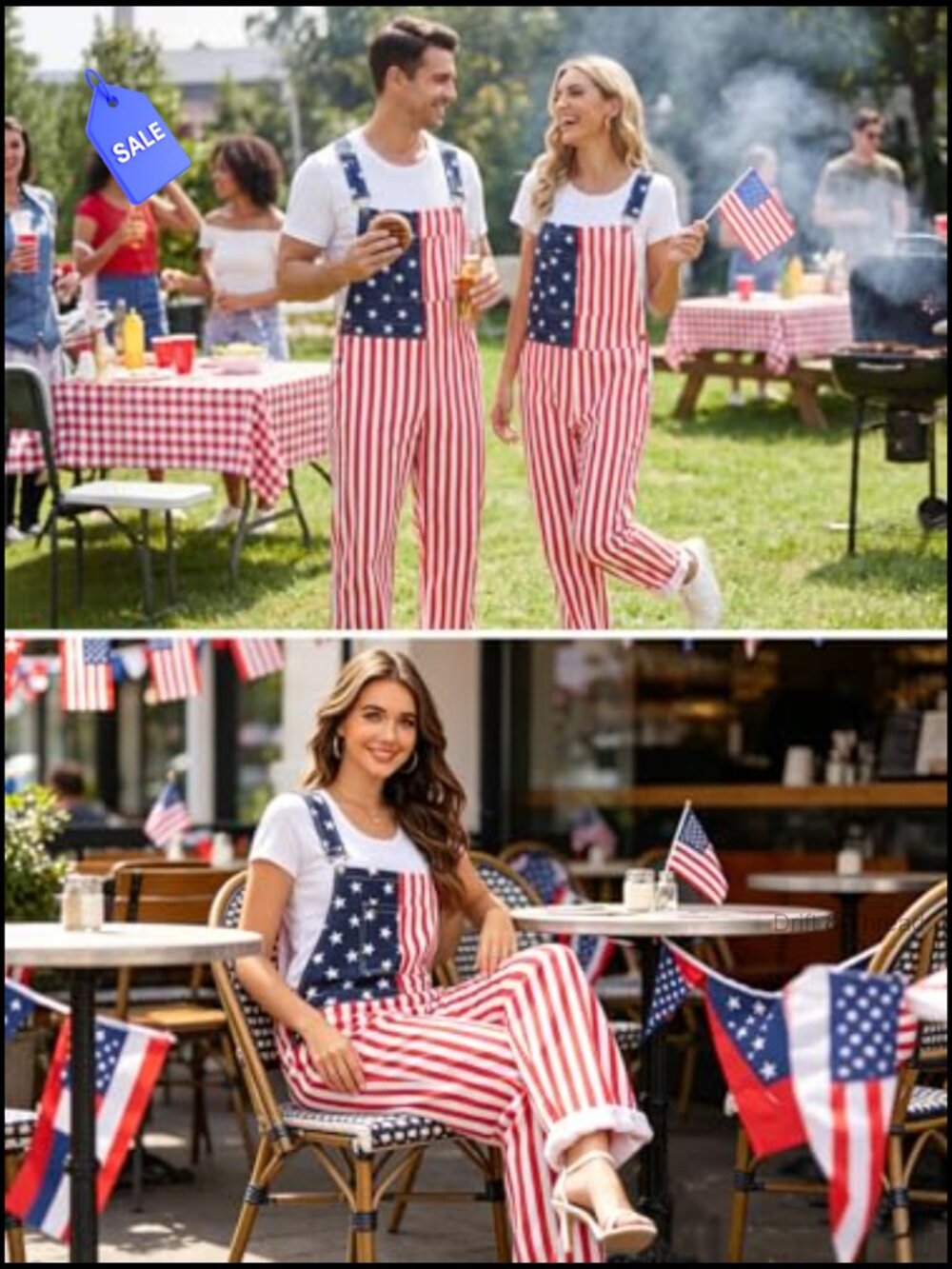 Women's Patriotic USA Overalls Stretch Cotton Bibs 250th Anniversary - Picture 5 of 7